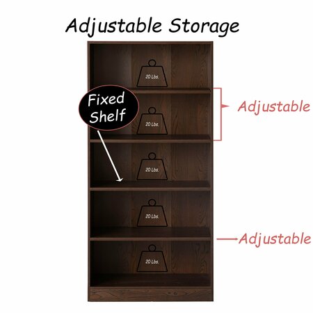 Basicwise Freestanding Wooden Display Bookshelf, Floor Standing Bookcase, with 5 Open Display Shelves, Brown QI004621.BN